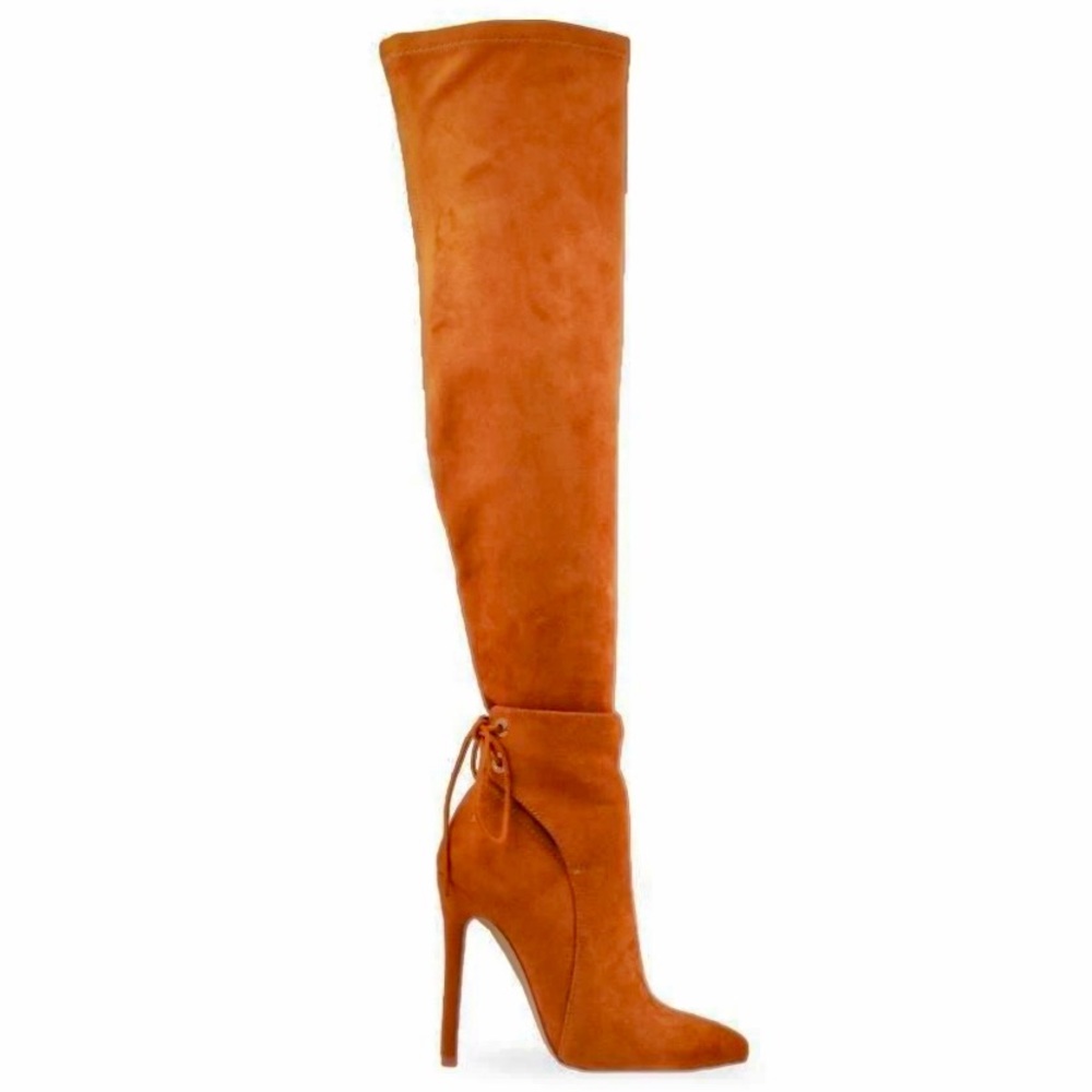 Over the knee stiletto tan boots